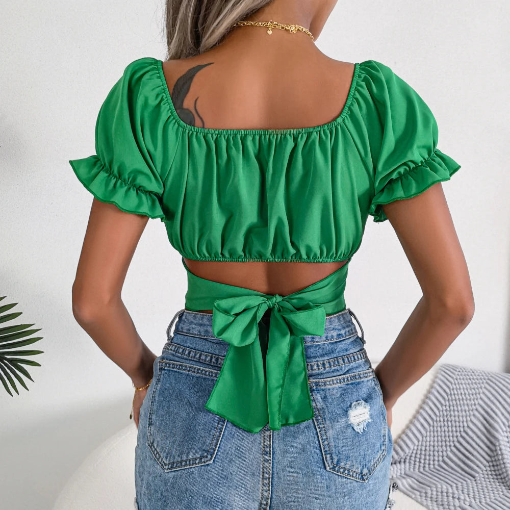 Casual backstringed chiffon top