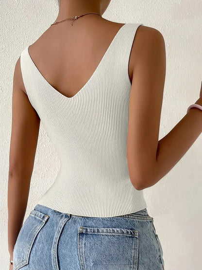 Front drawstring ribbed knit top