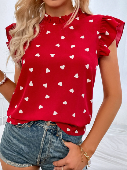 Heart o-neck ruffle blouse