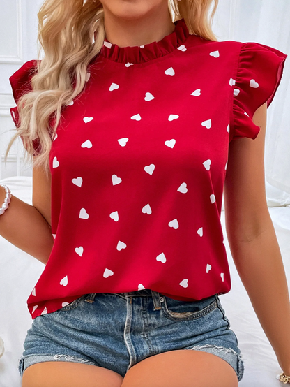 Heart o-neck ruffle blouse