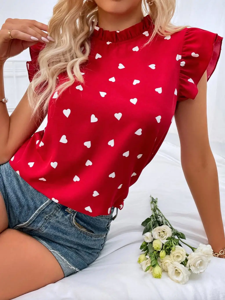 Heart o-neck ruffle blouse