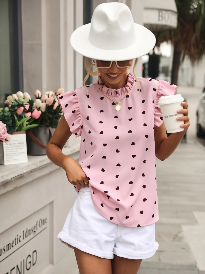 Heart o-neck ruffle blouse