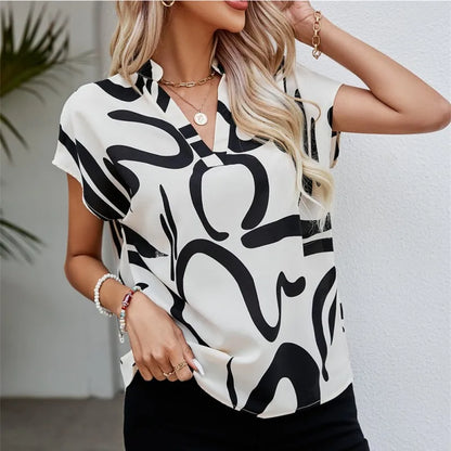 Printed V-neck blouse